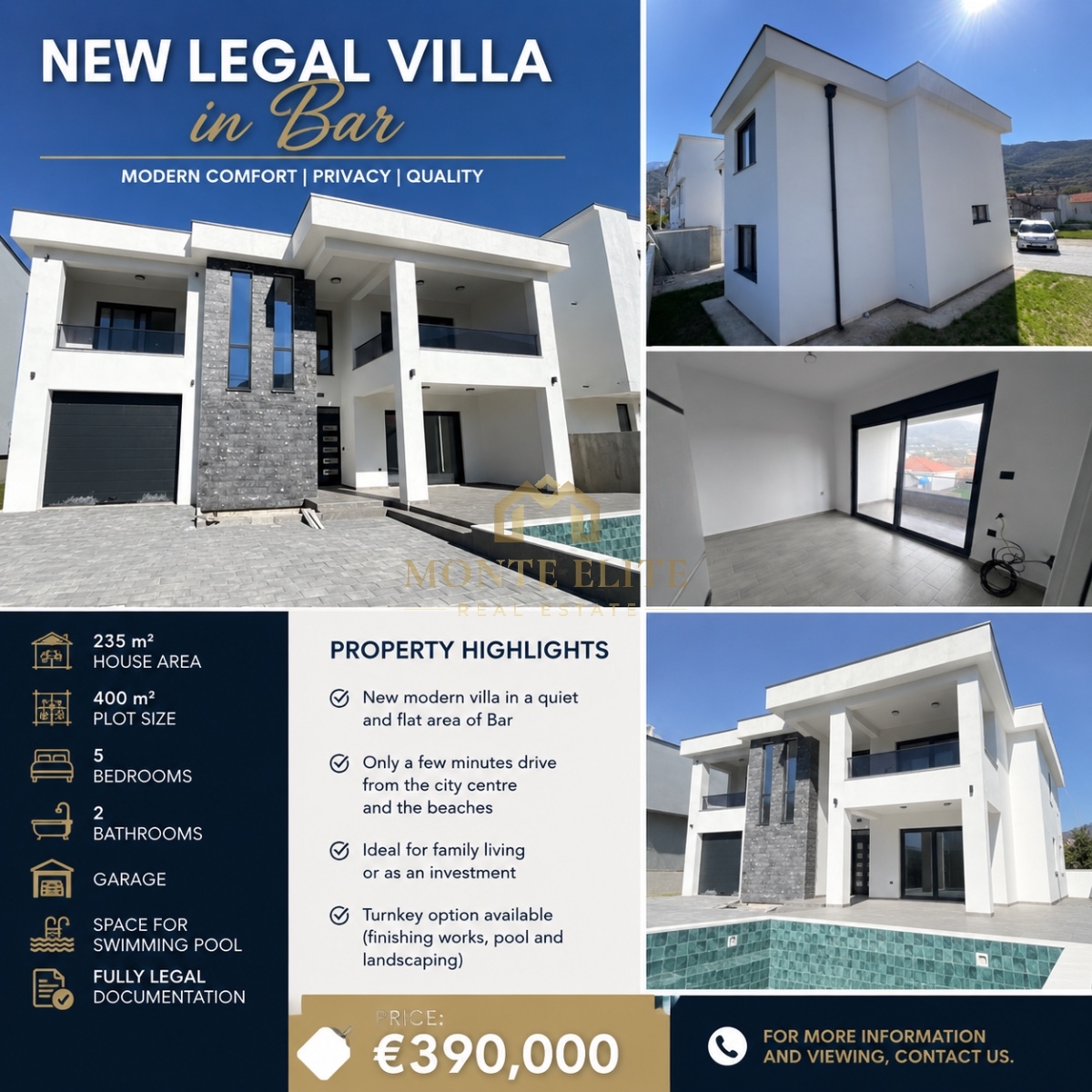 NOVA LEGALNA VILA U BARU – 235 m² | PLAC 400 m² | 5 SPAVAĆIH SOBA