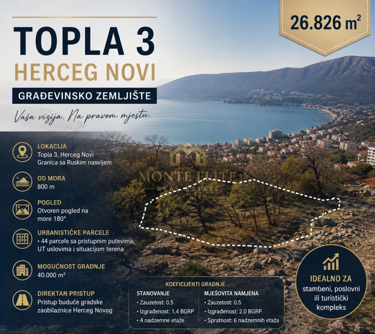 PRODAJE SE URBANIZOVANO GRAĐEVINSKO ZEMLJIŠTE – TOPLA 3, HERCEG NOVI
