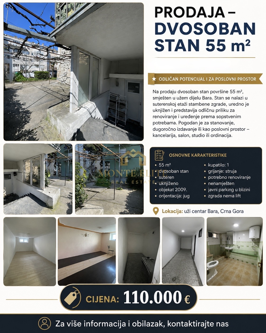 ZU VERKAUFEN – 2-SCHLAFZIMMER-WOHNUNG, 55 m², BAR